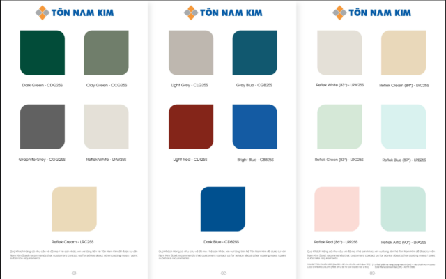 Bảng màu tôn Nam Kim