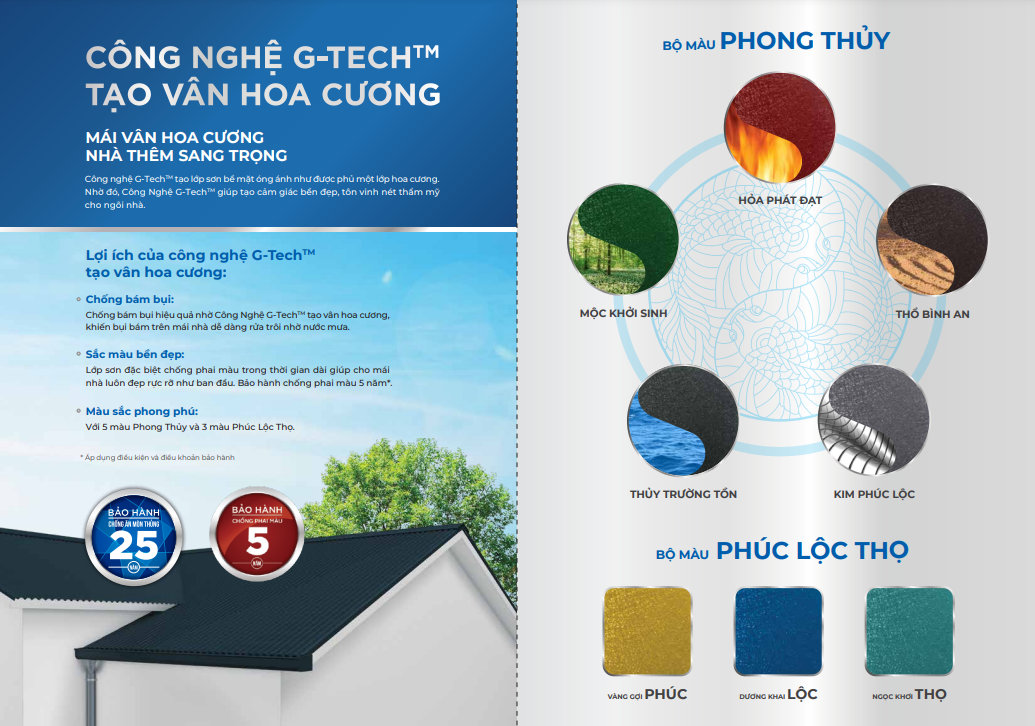 Bảng màu phong thủy của tôn zacs hoa cương